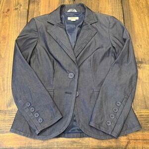 Talbots Petites Blazer Jacket Blue Stretch Fabric Made in Italy Size 2, business